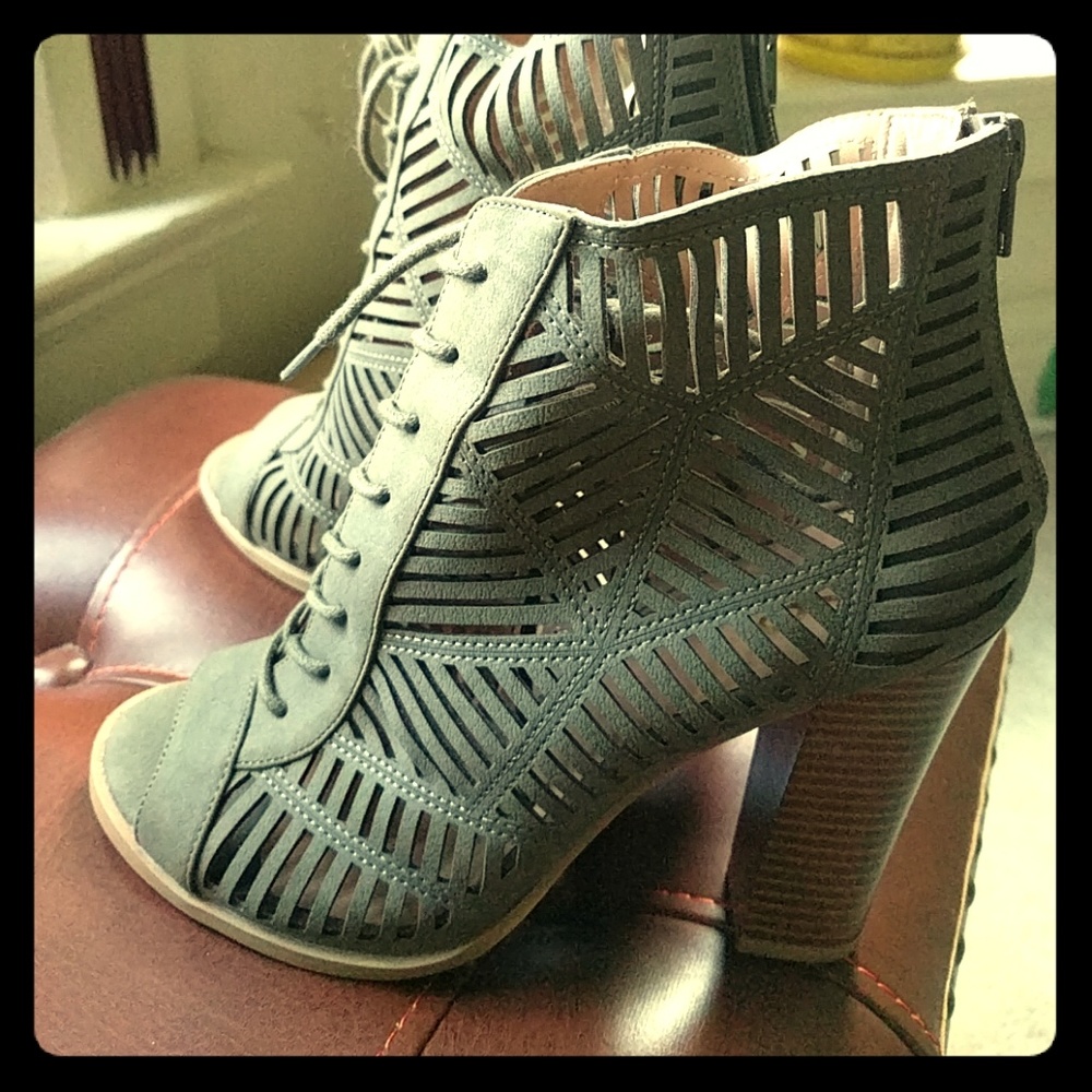 Khaki peep toe booties size 8 M